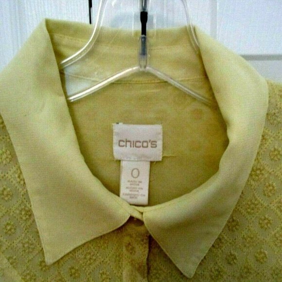 Chico's Asymmetric Tunic Blouse sz Small Creamy Yellow Embroidered Chiffon - Picture 4 of 11